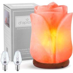100% Authentic Natural Himalayan Salt Lamp; Hand Carved Flower Rose Crystal
